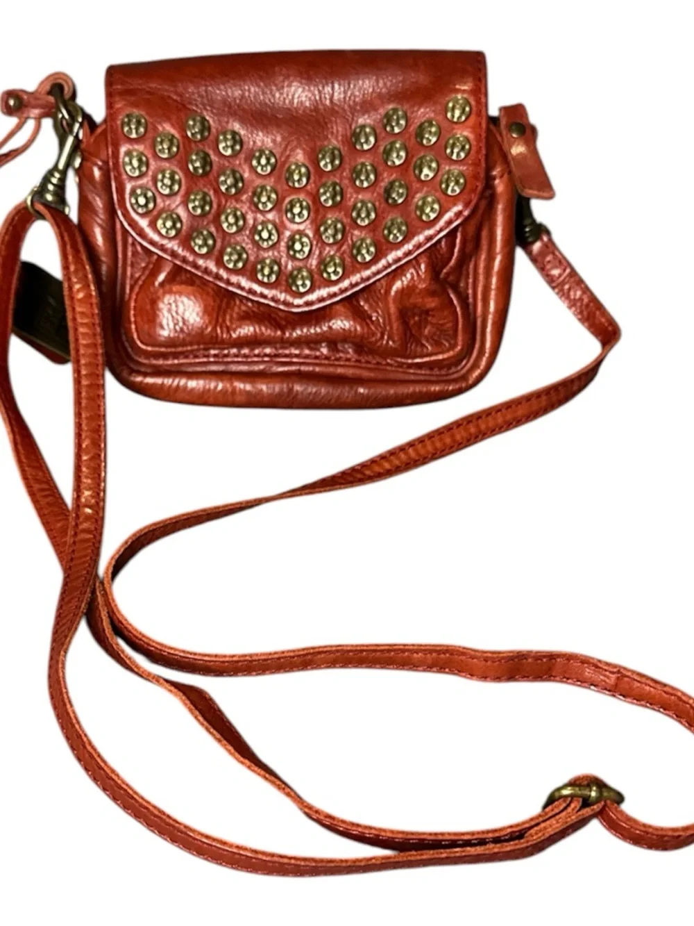 FRYE mini Brooklyn red leather studded crossbody Rare - Picture 1 of 10